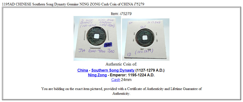 1195AD CHINESE Southern Song Dynasty Genuine NING ZONG Cash Coin of CHINA i75279