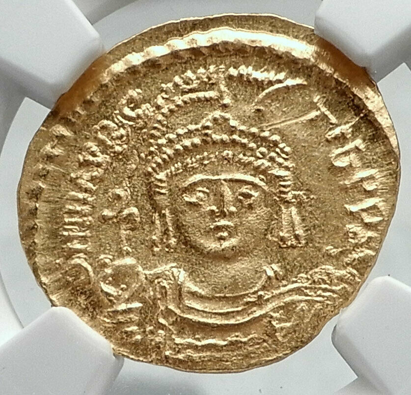 MAURICE TIBERIUS Authentic Ancient Byzantine GOLD Solidus Coin NGC MS i80682