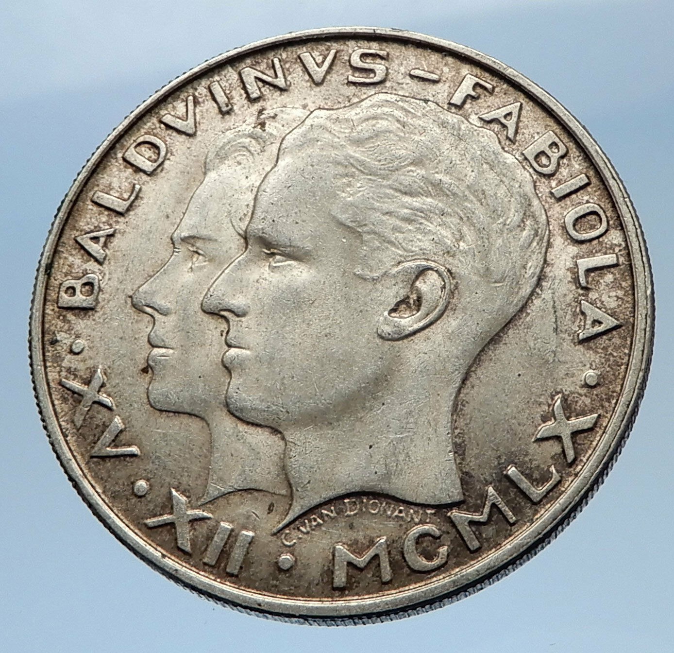 1960 BELGIUM King Baudouin I Marriage Queen Fabiola Silver 50 Francs Coin i69619