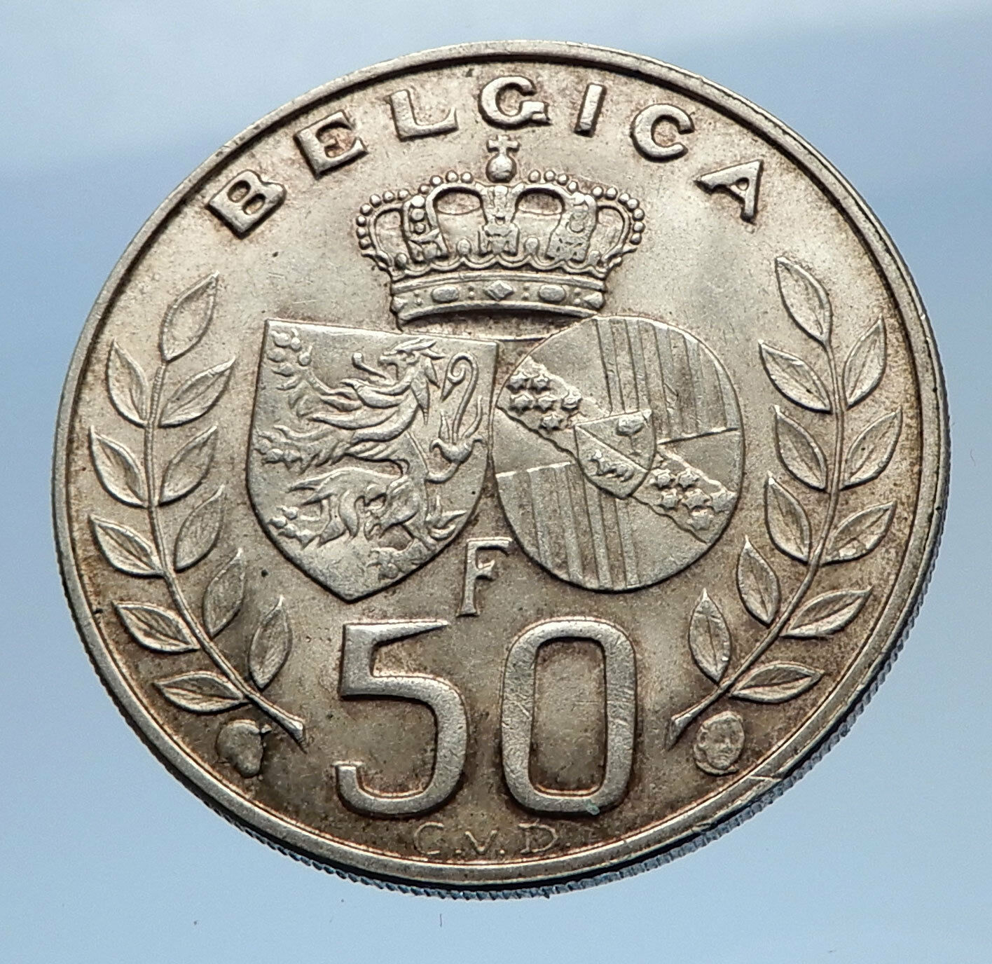 1960 BELGIUM King Baudouin I Marriage Queen Fabiola Silver 50 Francs Coin i69619