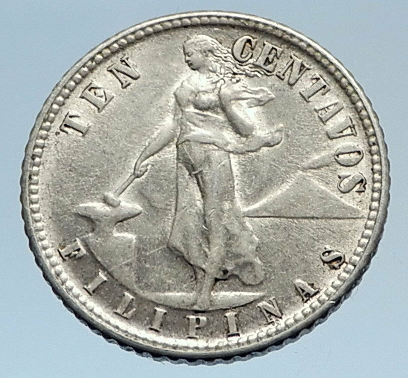 1944 D PHILIPPINES - TEN Centavos United States of America Silver Coin i74286