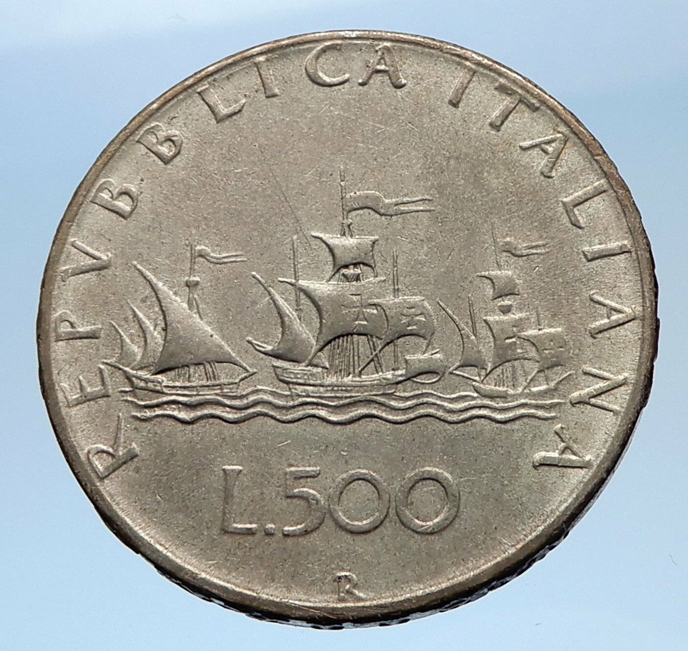 1965 ITALY - CHRISTOPHER COLUMBUS Ships to DISCOVER America SILVER Coin i69613