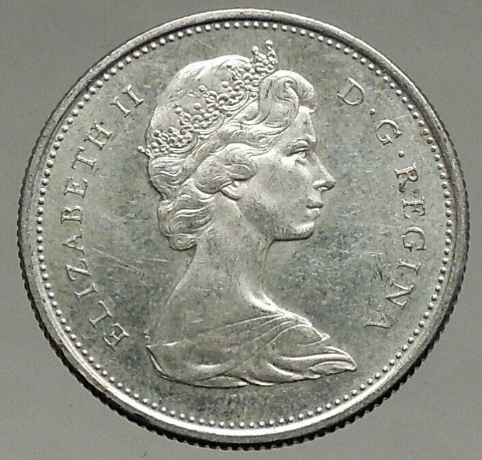 1968 CANADA United Kingdom Queen Elizabeth II CARIBOU Silver 25 Cent Coin i56666