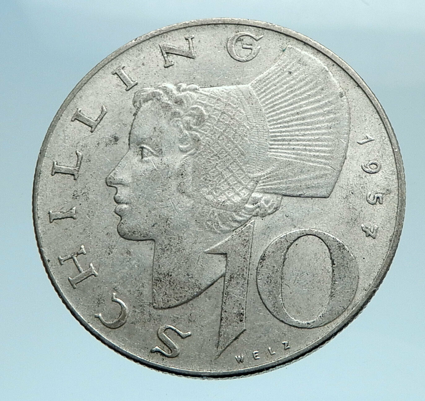 1957 Austria Wachau Woman 10 Schilling Silver Austrian Coin with Shield i77718