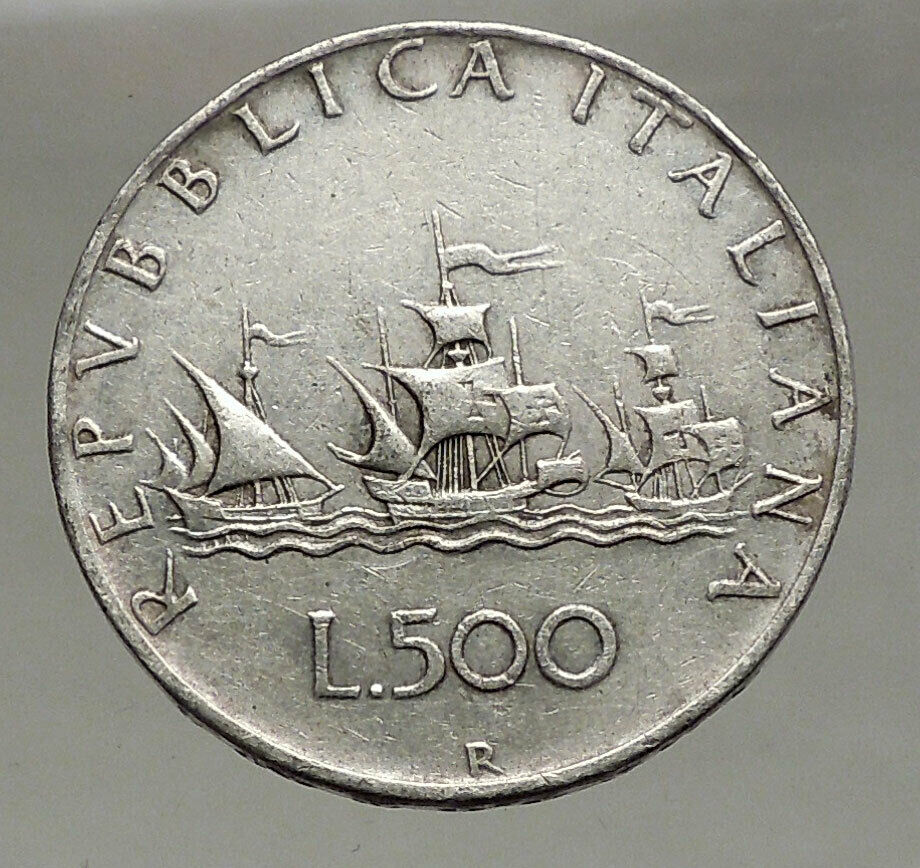 1961 ITALY - CHRISTOPHER COLUMBUS DISCOVER America SILVER Italian Coin i56736