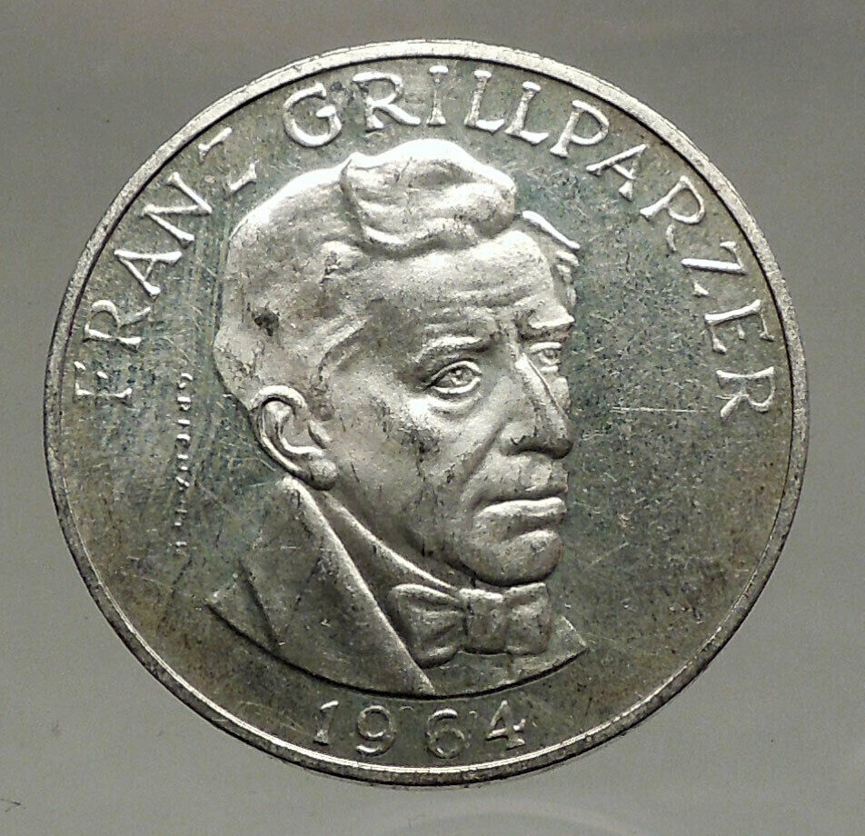 1964 AUSTRIA with Writer Franz Grillparzer Proof Silver 25 Schilling Coin i56748