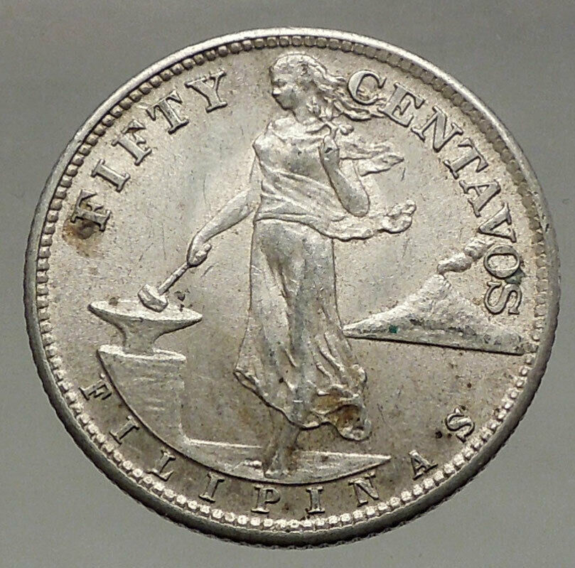 1945 S PHILIPPINES Under US Administration Eagle Silver 50 Centavos Coin i56611