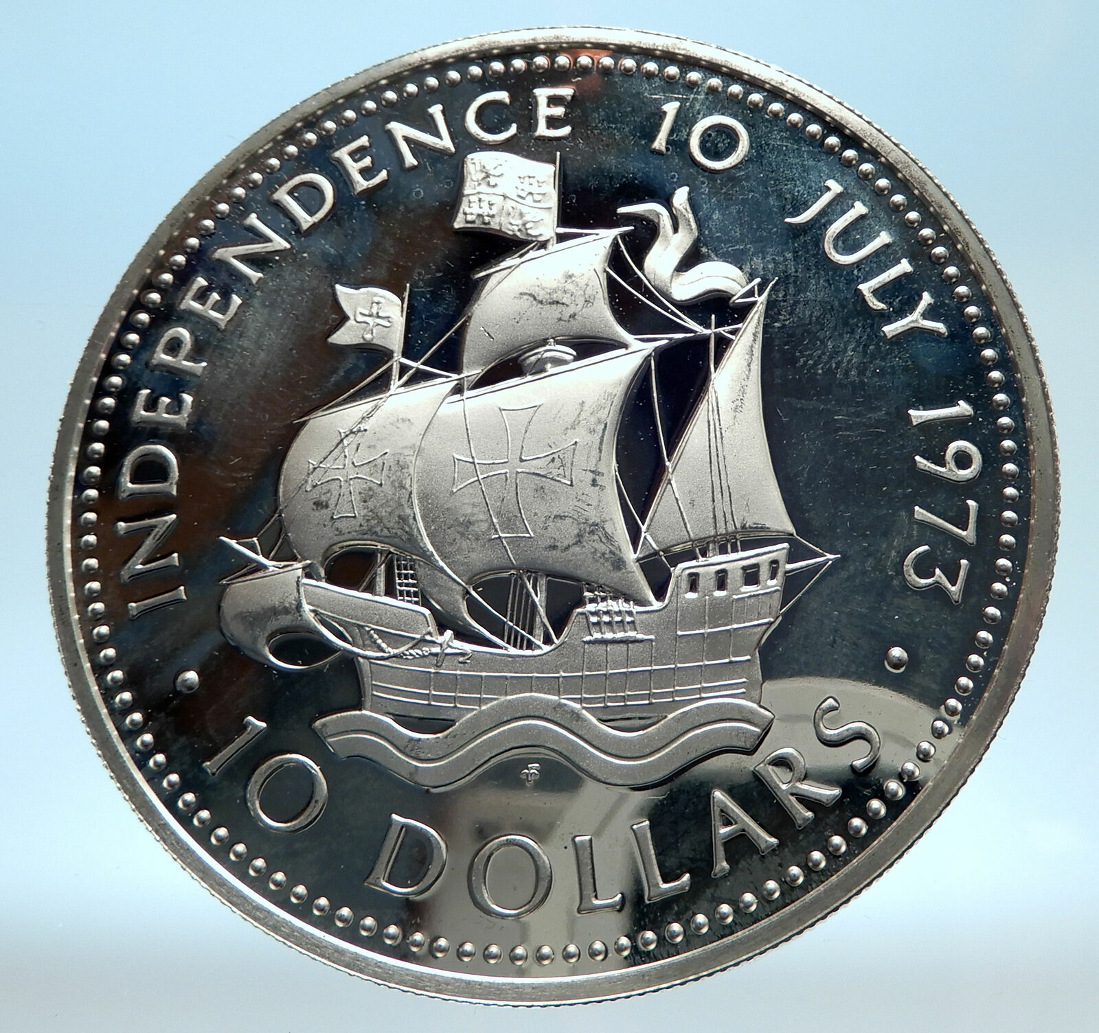 1973 The BAHAMAS Ship Santa Maria Genuine Proof Silver $10 Coin i77446