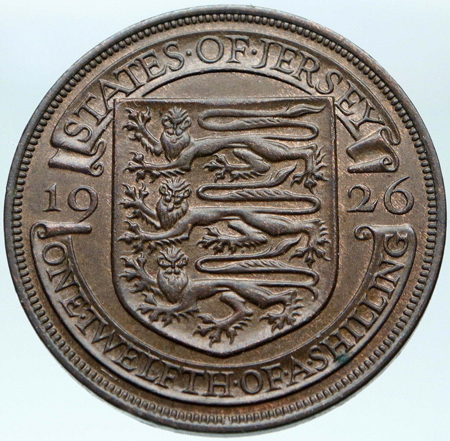 1926 JERSEY under UK King George V Shield OLD Genuine 1/12 Shilling Coin i82755