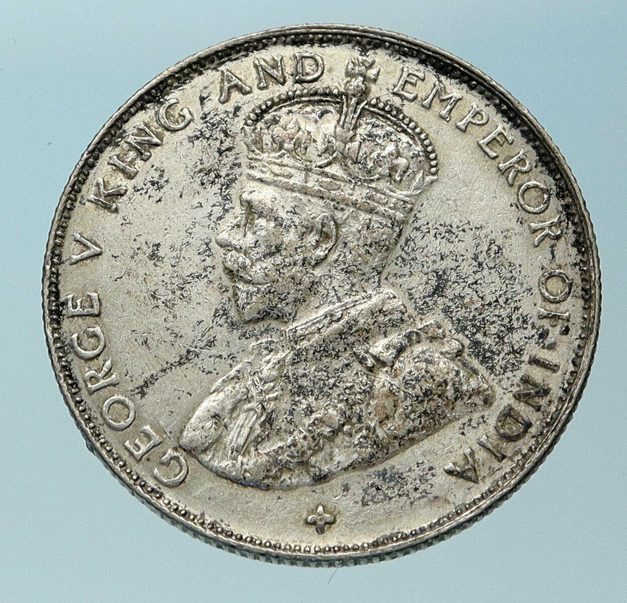 1920 STRAITS SETTLEMENTS UK King George V Genuine SILVER 50 CENTS Coin i83783