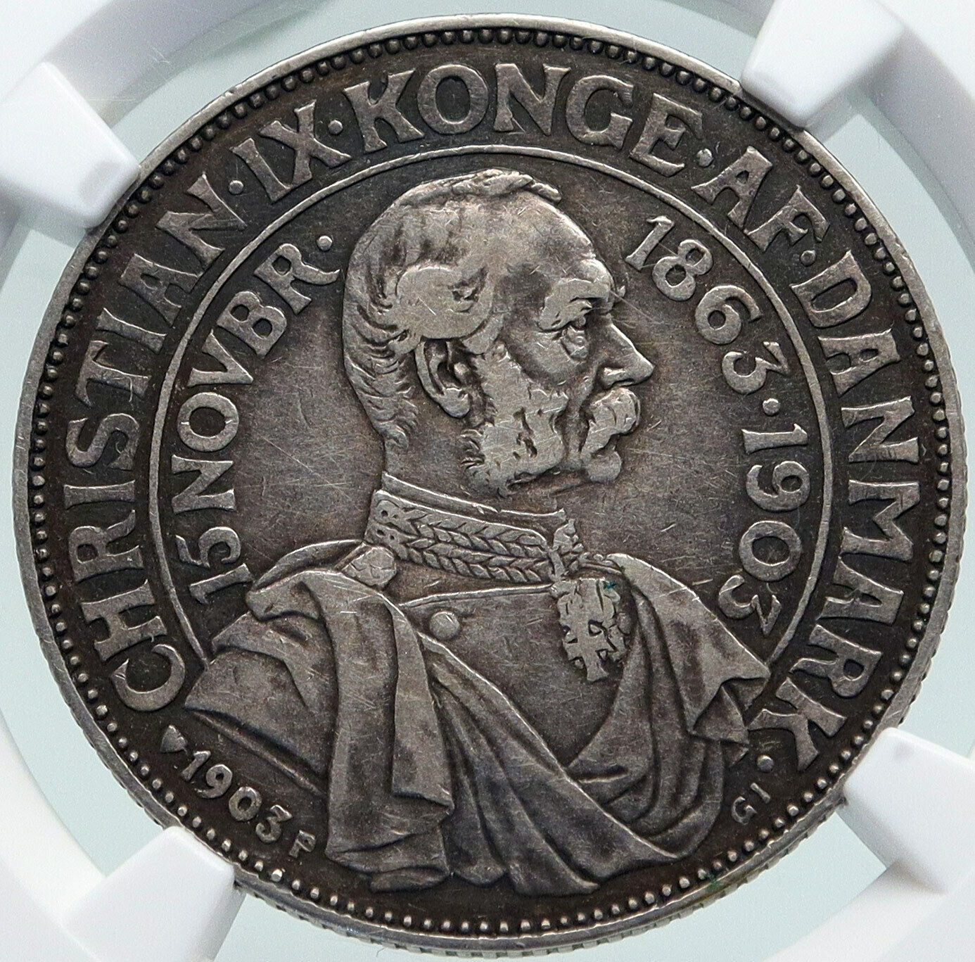 1903 DENMARK King Christian IX 25th Anniversary Silver 2 Kroner Coin NGC i86989