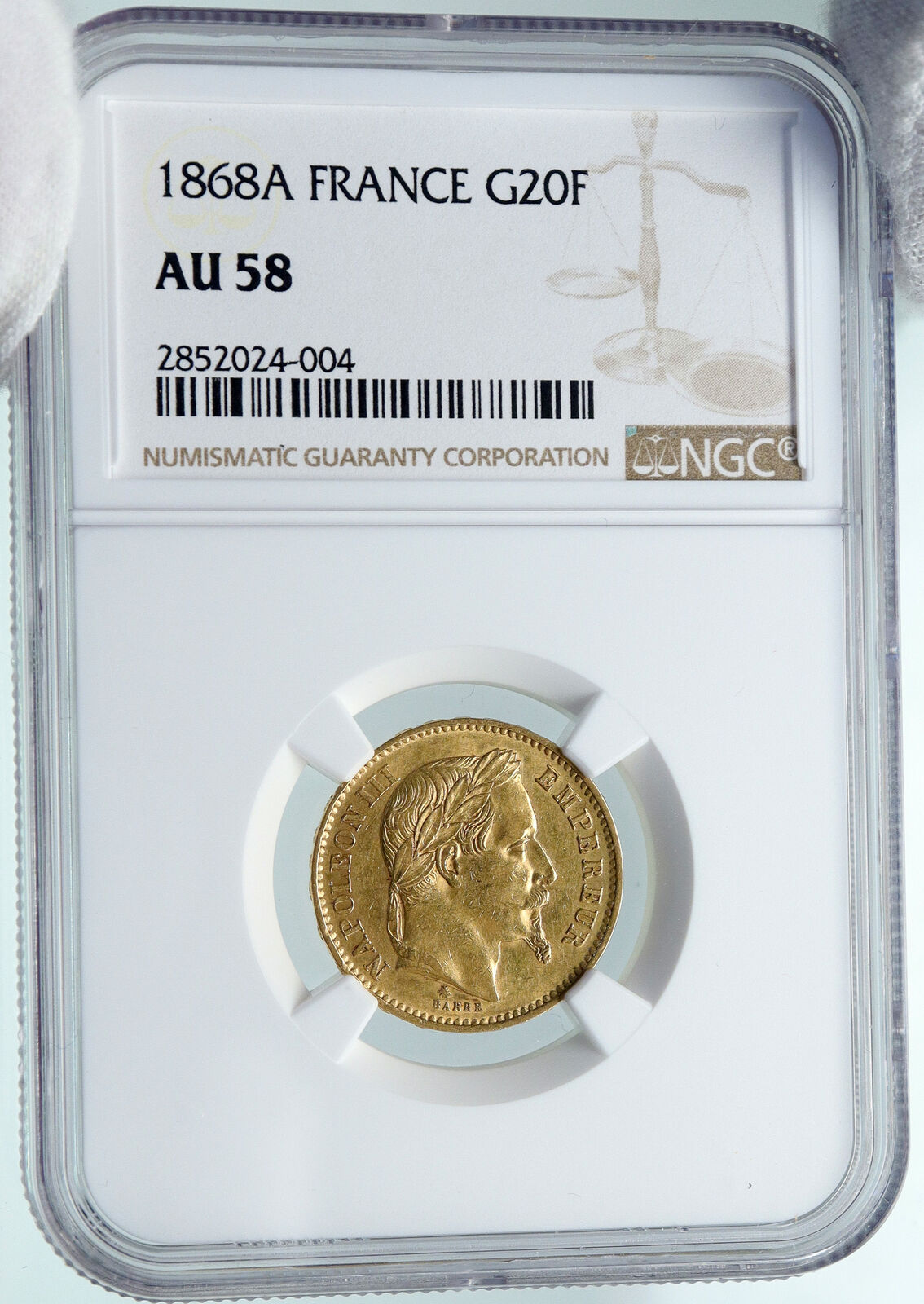 1868 A FRANCE Emperor NAPOLEON III Antique Gold 20 Franc French NGC Coin i87379