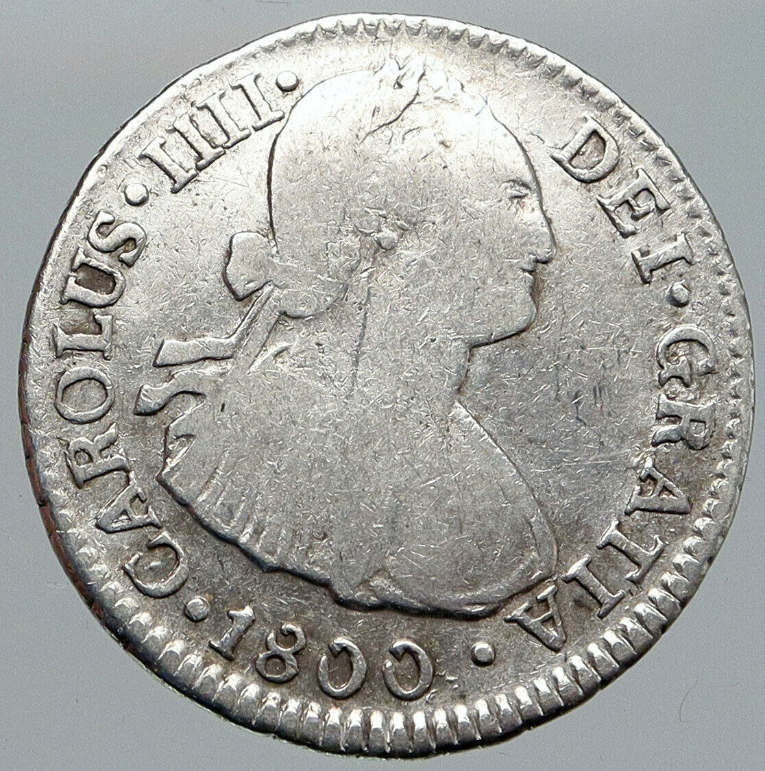 1800 IJ PERU South America KING CHARLES IV Silver Peruvian 2 Reales Coin i87586