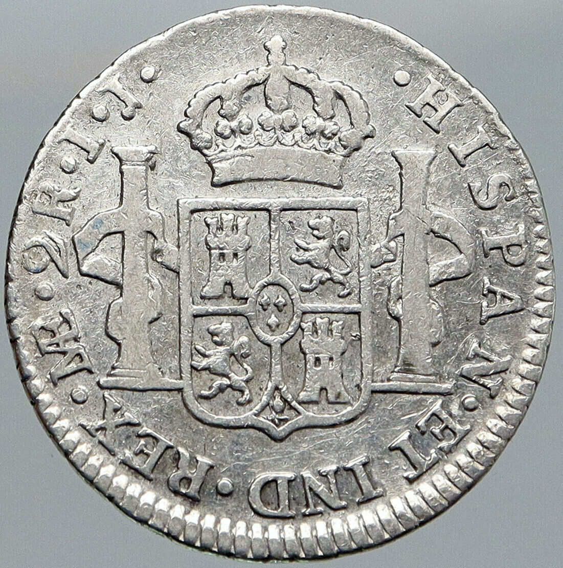 1800 IJ PERU South America KING CHARLES IV Silver Peruvian 2 Reales Coin i87586