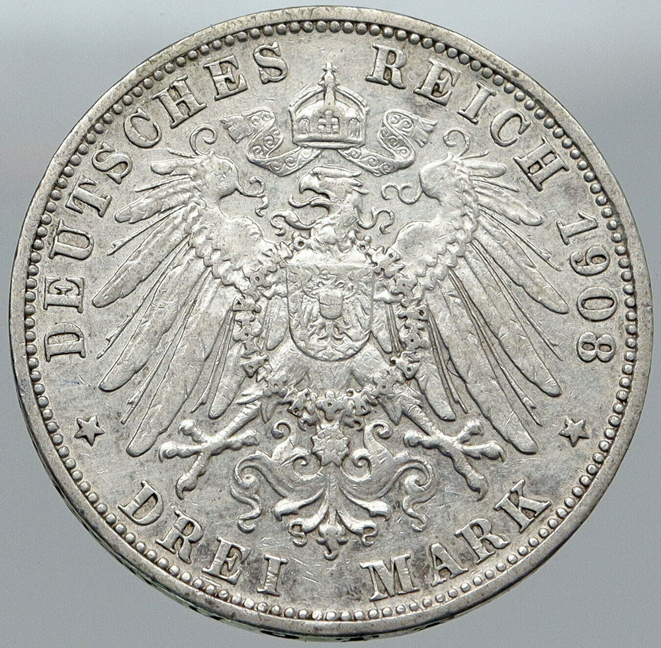 1908 Baden German State SILVER w FREDERICK II Eagle w Crown Vintage Coin i87587