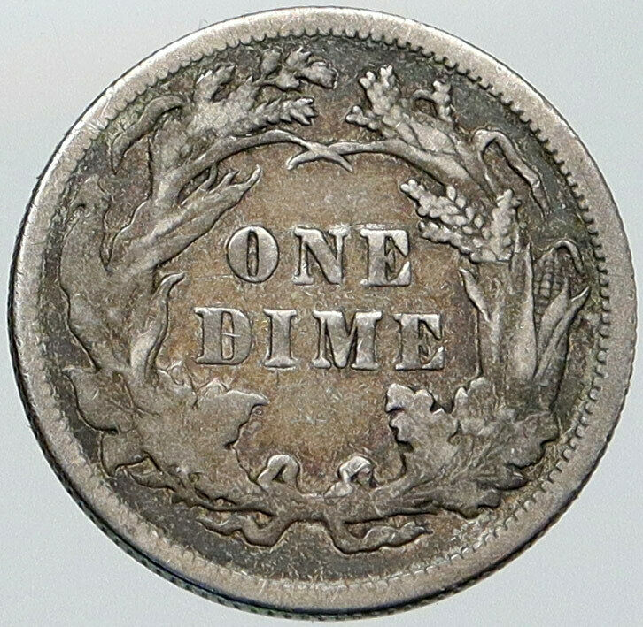 1886 UNITED STATES US Silver SEATED LIBERTY Genuine Antique OLD Dime Coin i87603