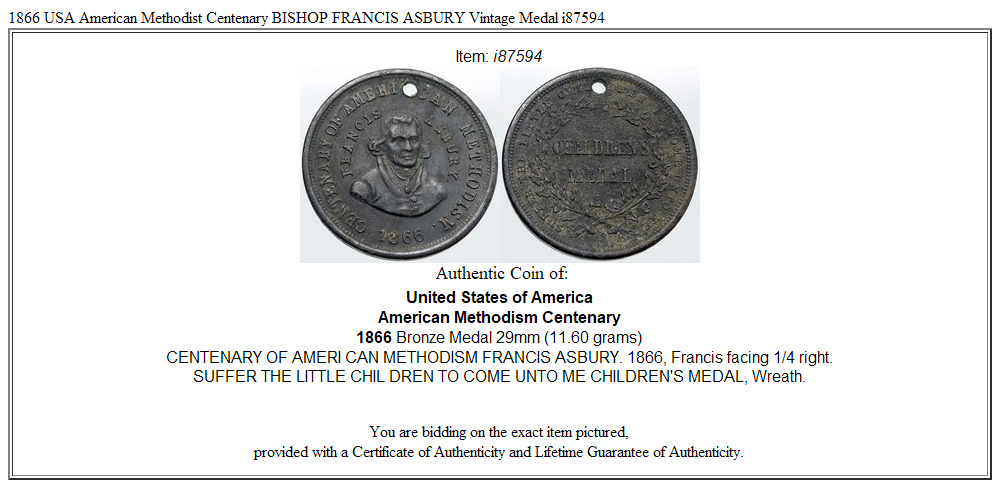 1866 USA American Methodist Centenary BISHOP FRANCIS ASBURY Vintage Medal i87594