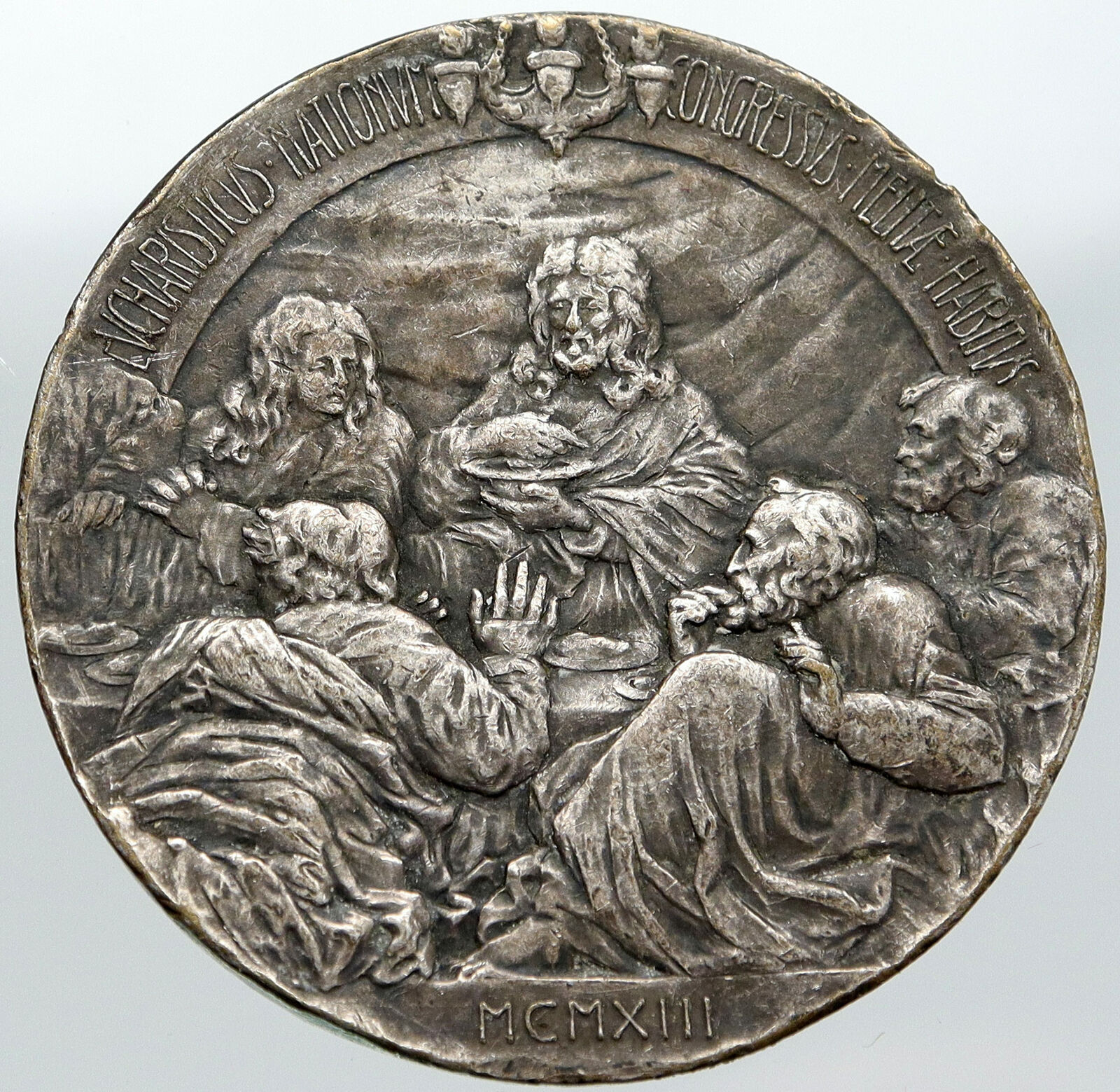 1913 MALTA Island w/ Jesus and Disciples Supper VINTAGE OLD Medal i87597