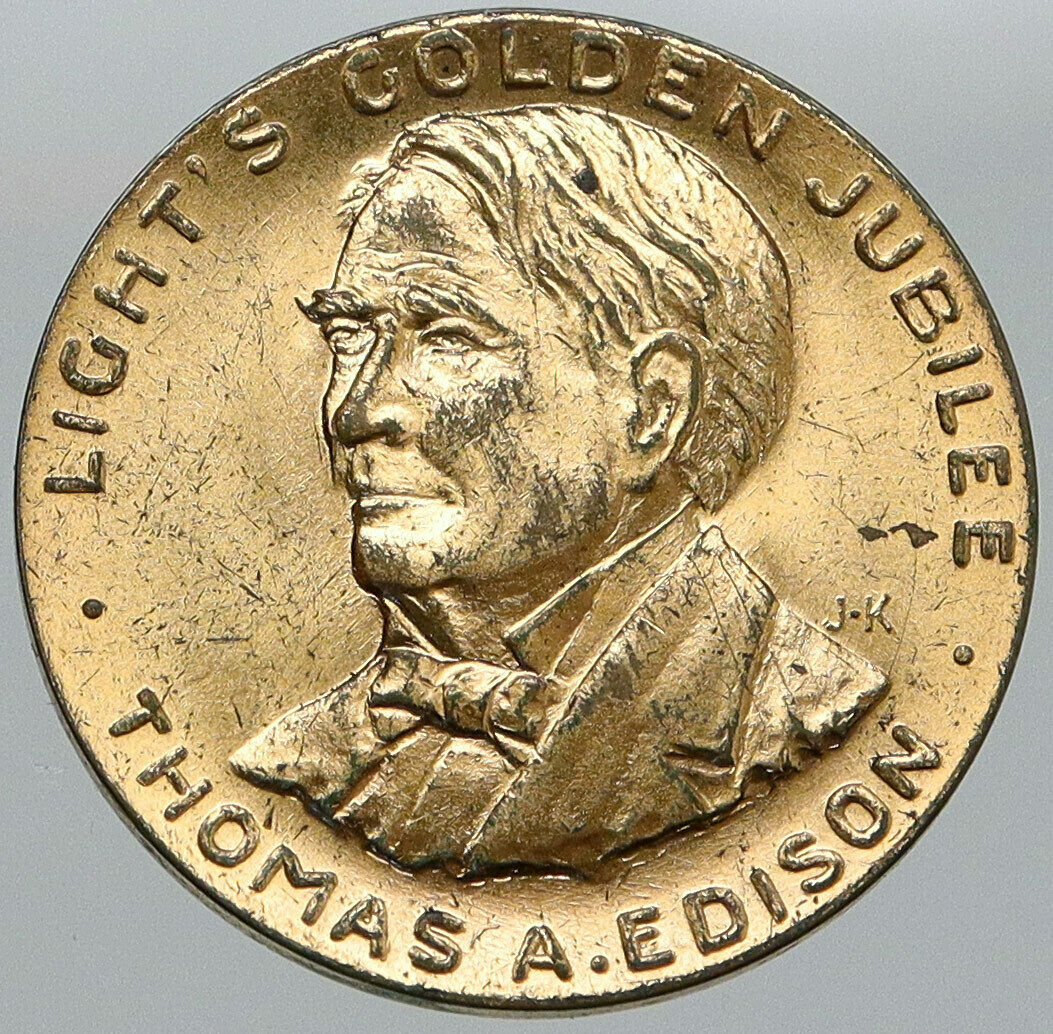 1929 UNITED STATES Thomas Edison INVENTOR of LIGHT BULB Old Vintage Token i87608