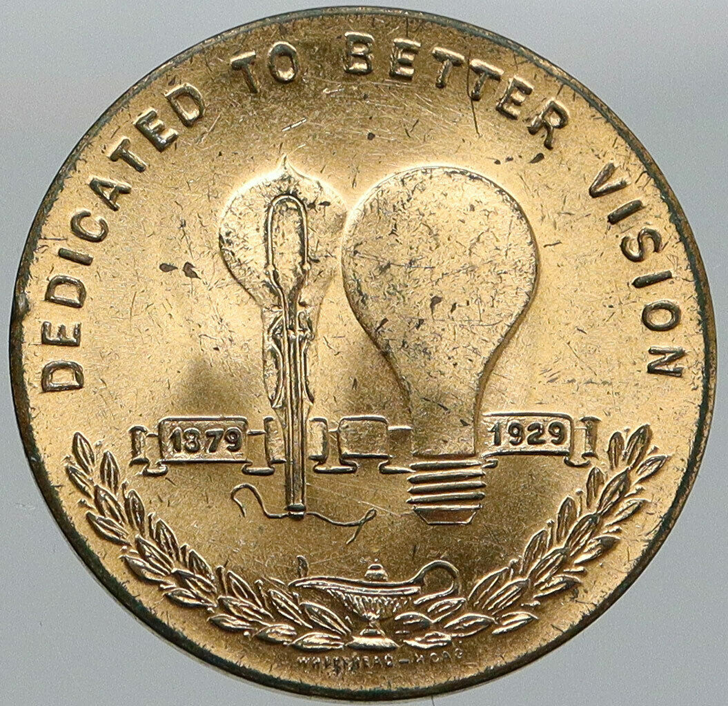 1929 UNITED STATES Thomas Edison INVENTOR of LIGHT BULB Old Vintage Token i87608