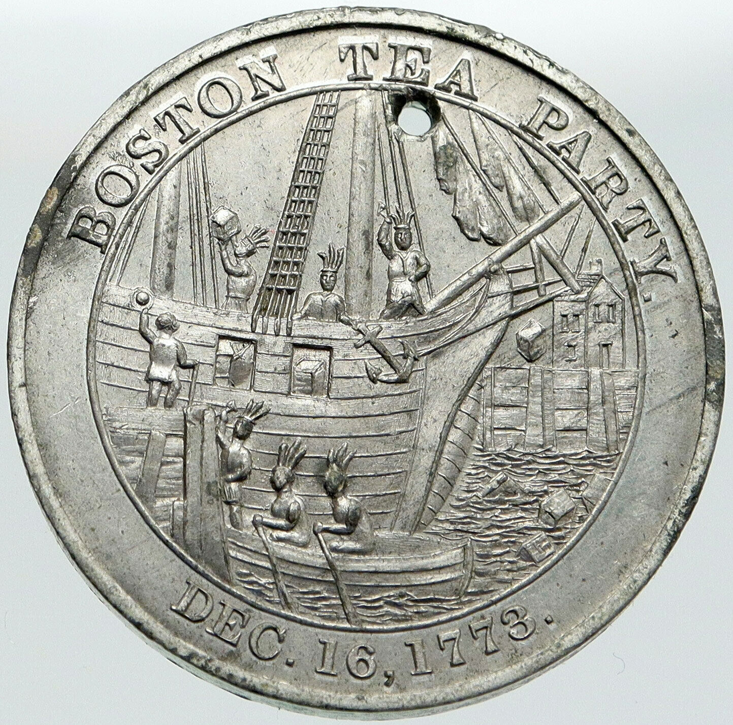 1892 UNITED STATES Boston Tea Party MASONIC Mechanics EXPO Vintage Token i87610