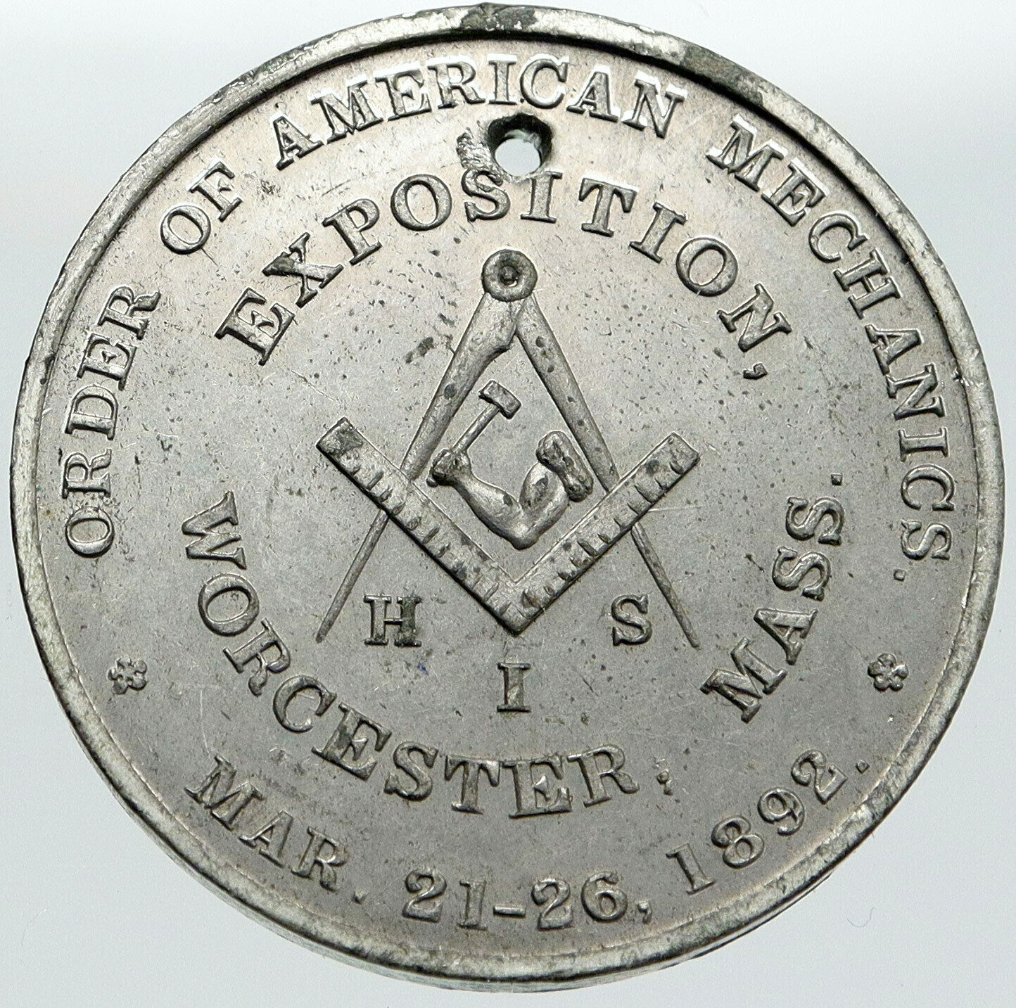 1892 UNITED STATES Boston Tea Party MASONIC Mechanics EXPO Vintage Token i87610