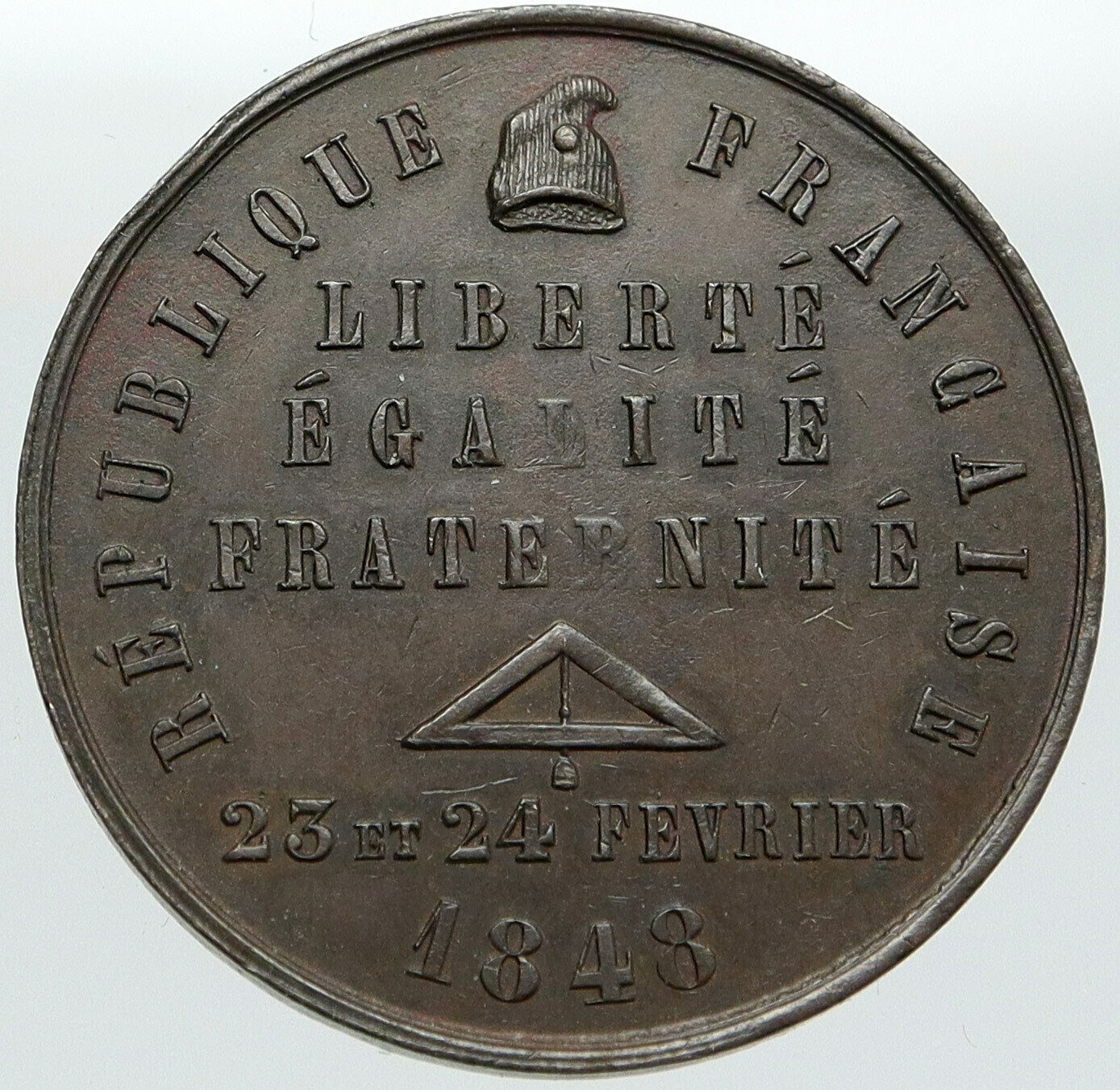 1848 FRANCE Birth of Second Republic FRENCH MOTTO Pyramid ANTIQUE Medal i87614