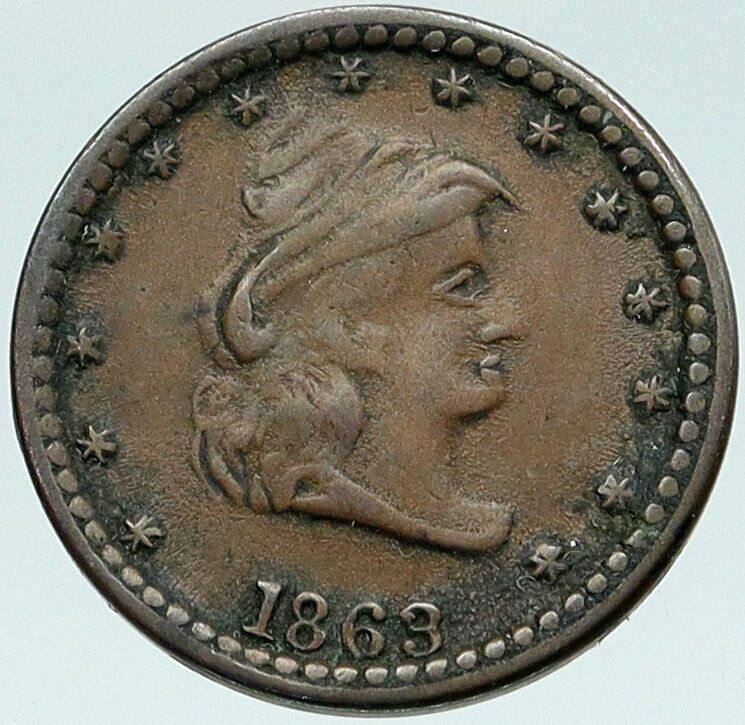 1863 United States CIVIL WAR PATRIOTIC Cent Token NAVY Coin LADY LIBERTY i87343