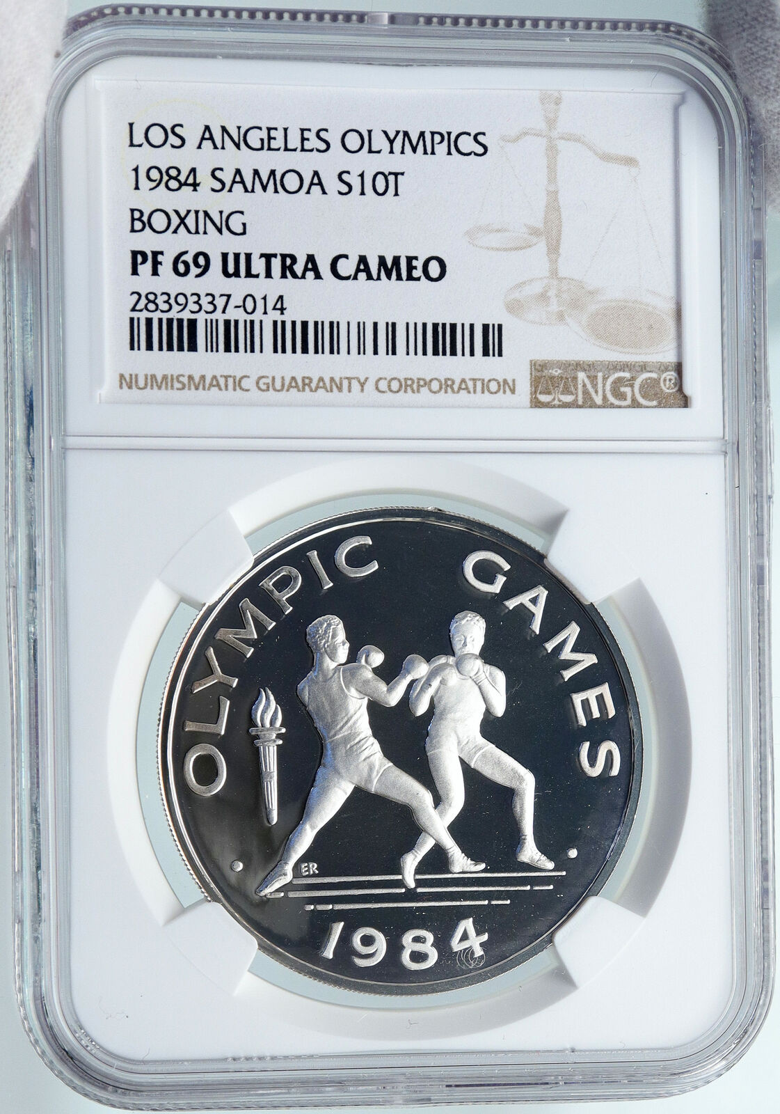 1984 SAMOA Los Angeles USA OLYMPICS BOXING Proof Silver 10 Tala Coin NGC i87816