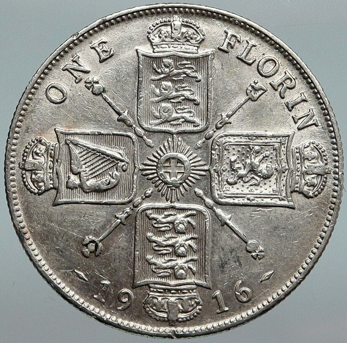 1915 United Kingdom Great Britain GEORGE V Silver Florin 2 Shillings Coin i88025