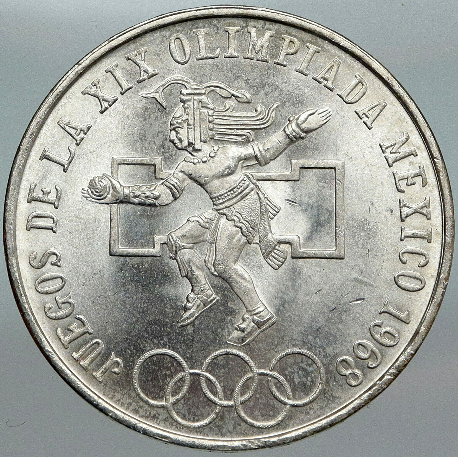 1968 Mexico XIX Olympic Games Aztec Ball Player BIG 25 Pesos Silver Coin i88049