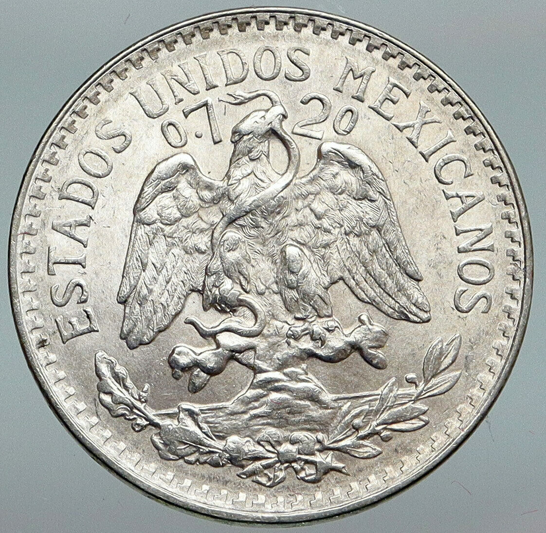 1944 MEXICO City EAGLE CACTUS SERPENT Old Silver 50 Centavos Mexican Coin i88037