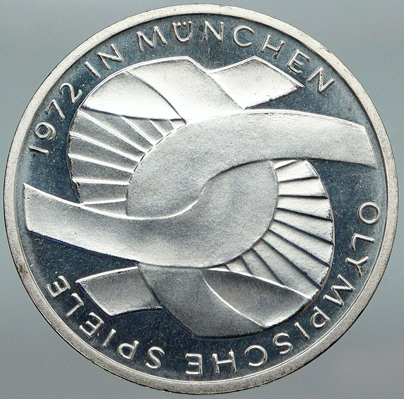 1972 GERMANY Munich Summer Olympics Games Schleife 10 Mark Silver Coin i88045