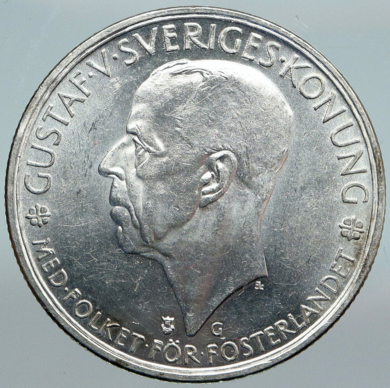 1935 SWEDEN King GUSTAF V Silver Crowned ARMS Antique Vintage 5 KR Coin i88010