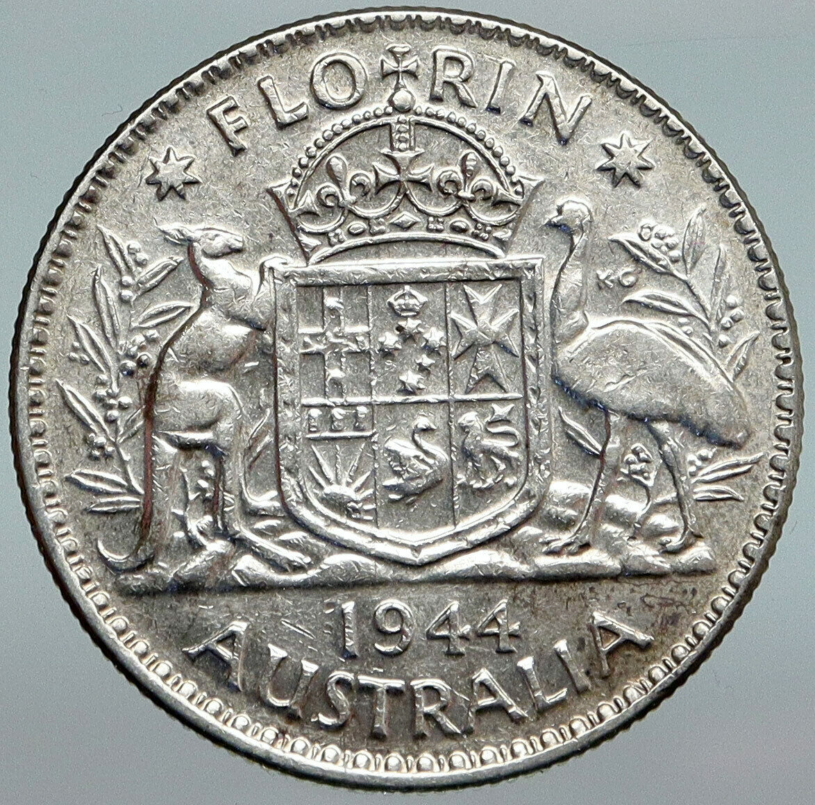 1944 AUSTRALIA Large King George VI Kangaroos VINTAGE Silver Florin Coin i88021