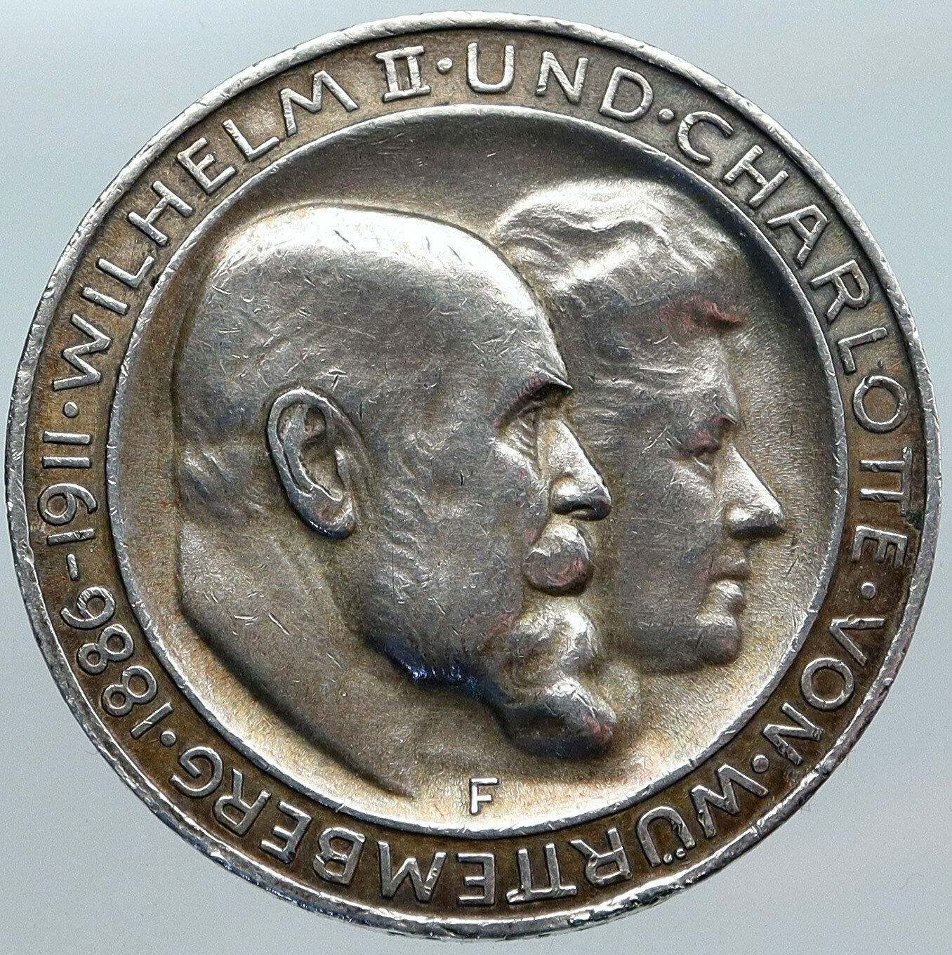 1911 WURTTEMBERG KINGDOM Germany WILHELM II Wedding Silver 3 Mark Coin i88061