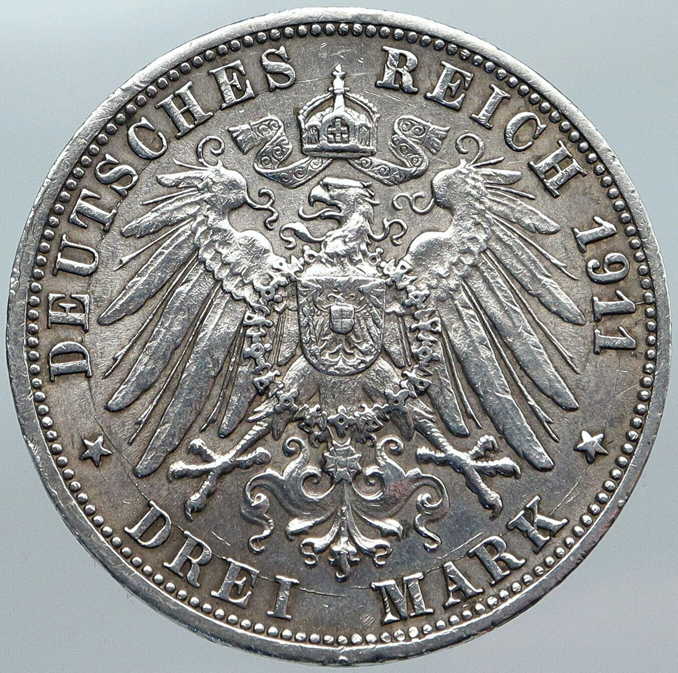 1911 WURTTEMBERG KINGDOM Germany WILHELM II Wedding Silver 3 Mark Coin i88061