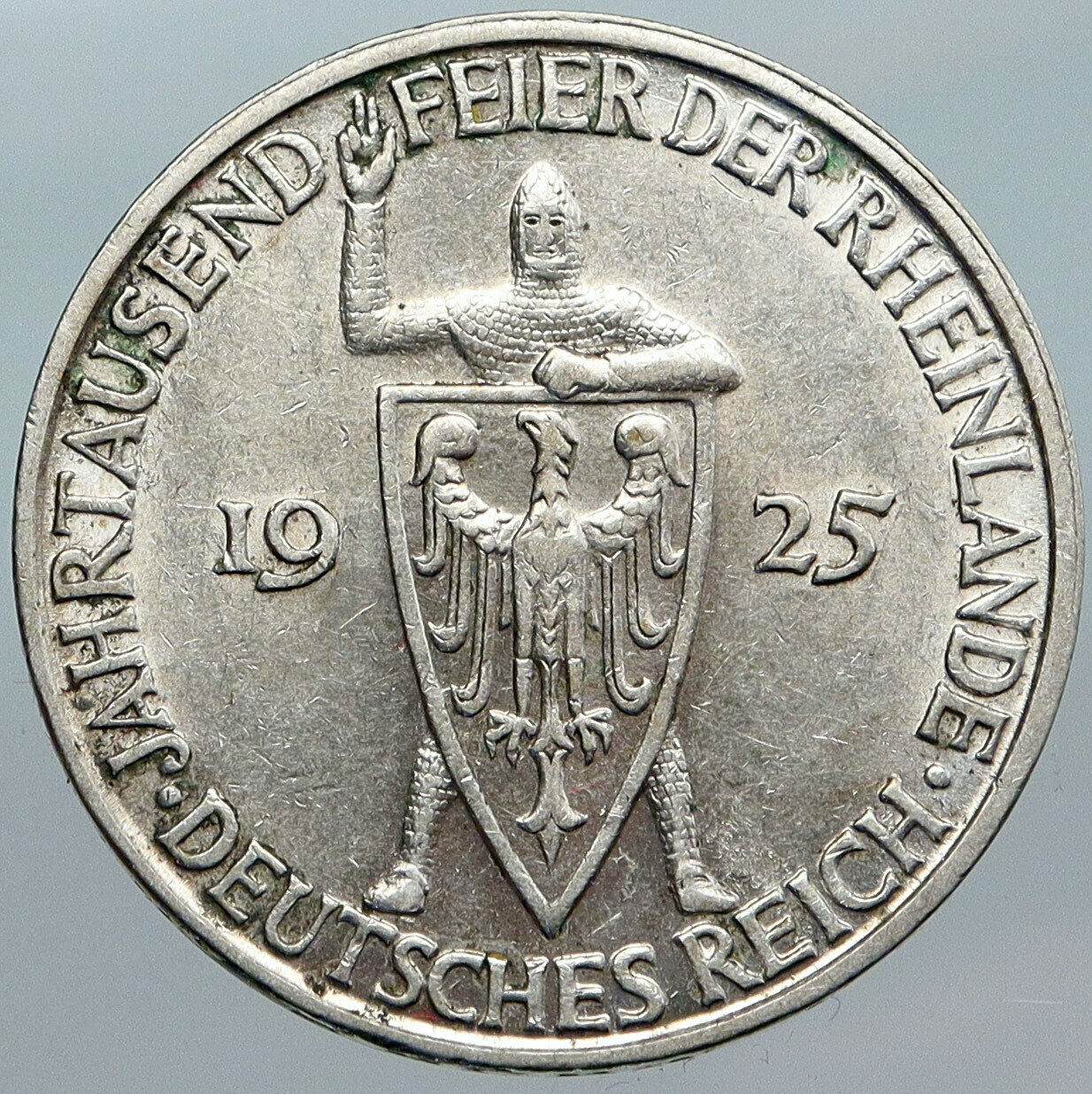 1925 D GERMANY Rhineland 1000th YR Antique OLD Silver VINTAGE 3 Mark Coin i88063