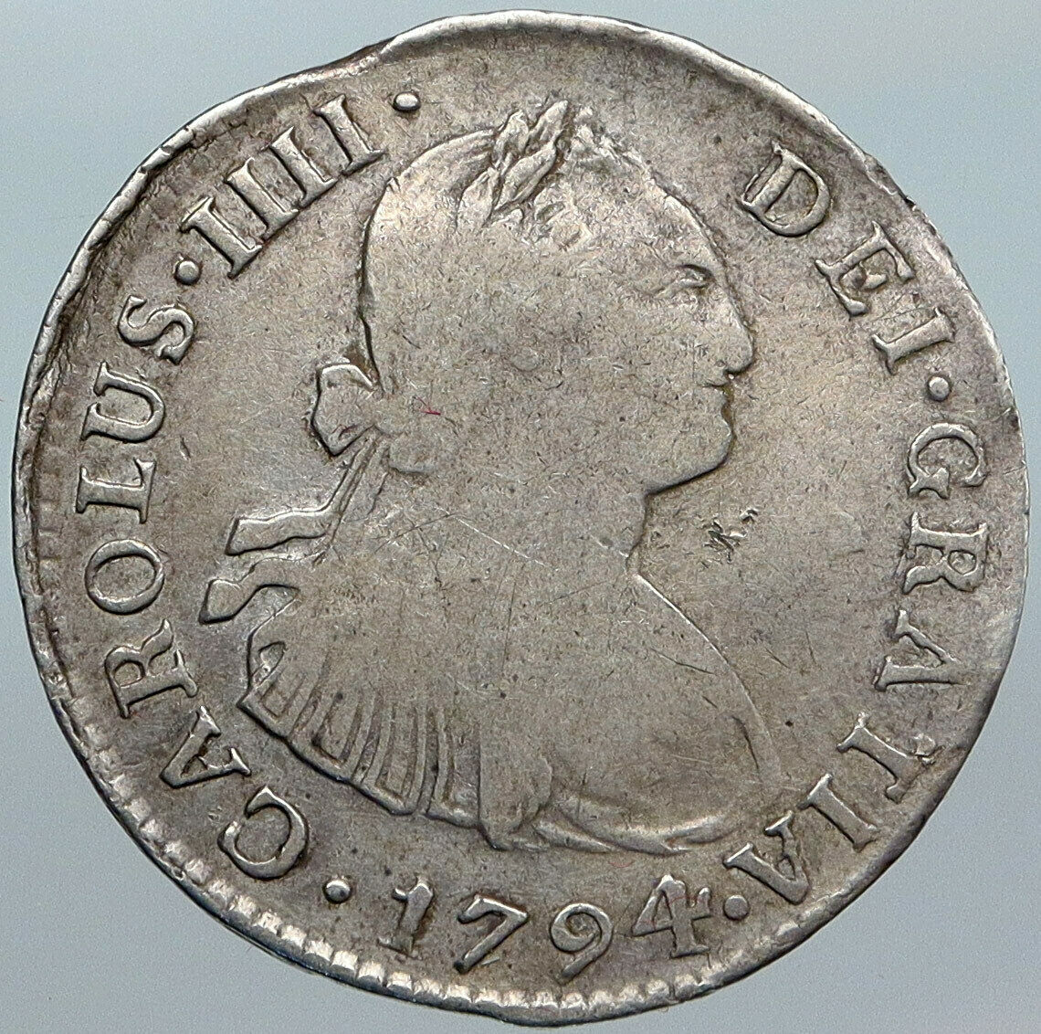 1794 IJ PERU South America KING CHARLES IV Silver Peruvian 2 Reales Coin i88060