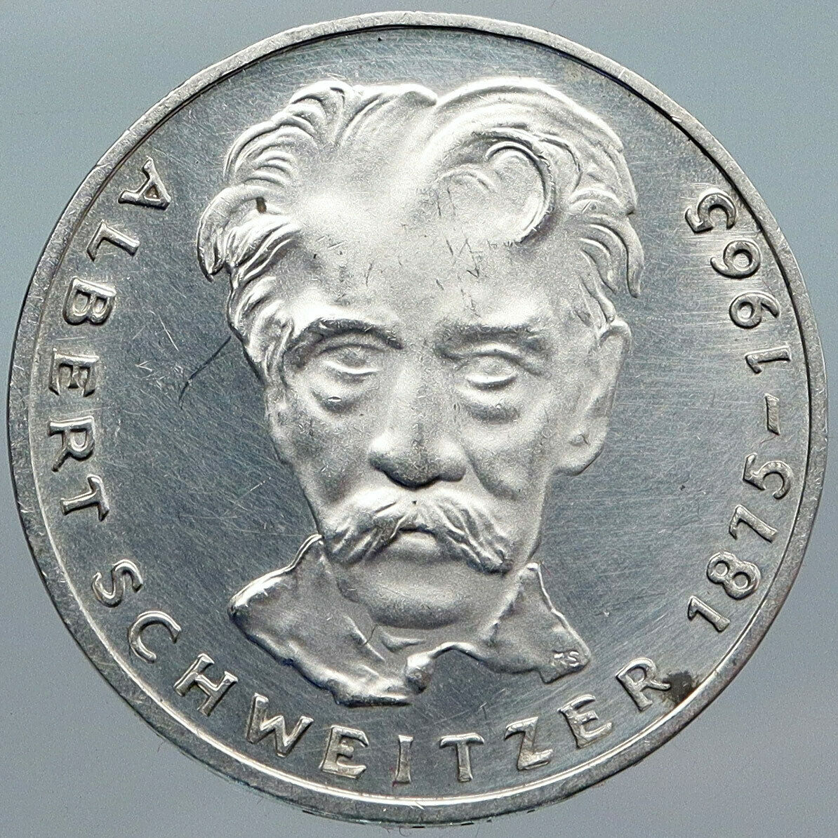 1975 GERMANY Nobel Prize Hero Albert Schweitzer OLD Silver 5 Mark Coin i88065