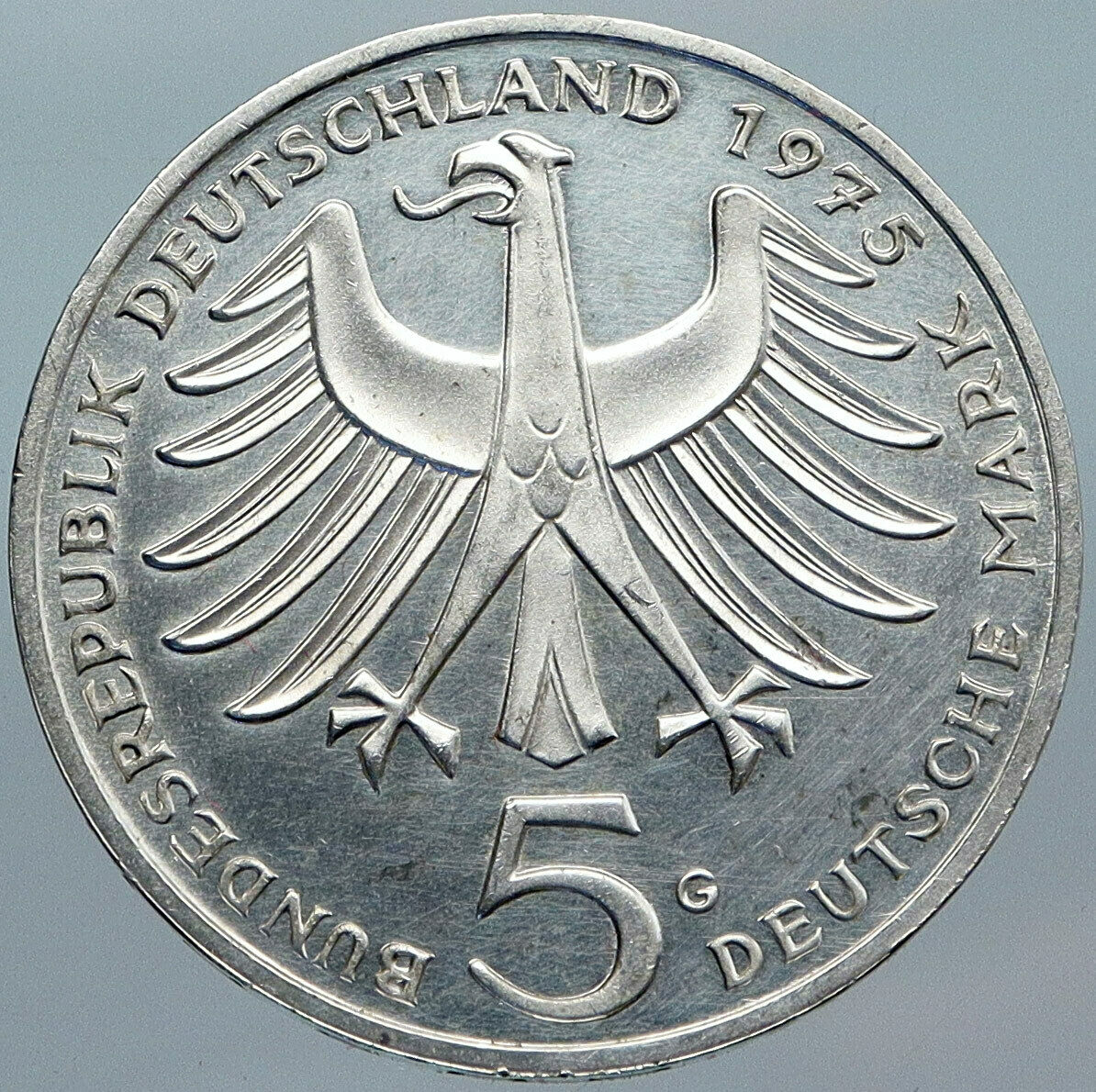 1975 GERMANY Nobel Prize Hero Albert Schweitzer OLD Silver 5 Mark Coin i88065