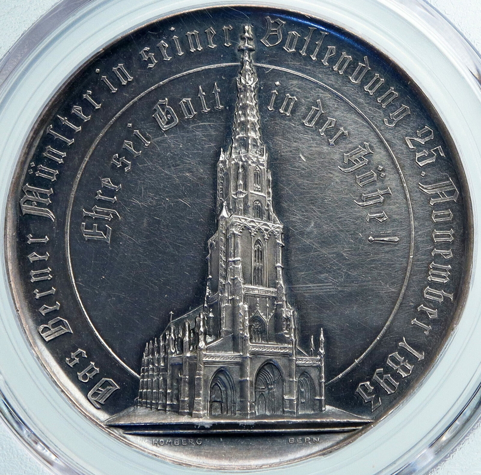 1893 SWITZERLAND Bern Cathedral Completion TOWER Swiss Silver Medal PCGS i88114