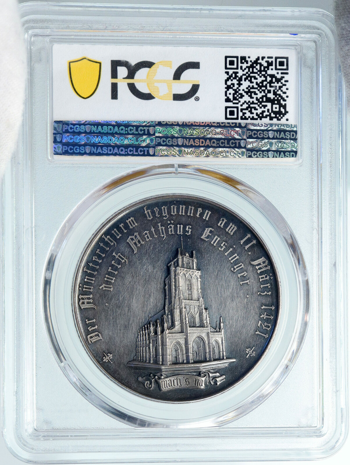 1893 SWITZERLAND Bern Cathedral Completion TOWER Swiss Silver Medal PCGS i88114