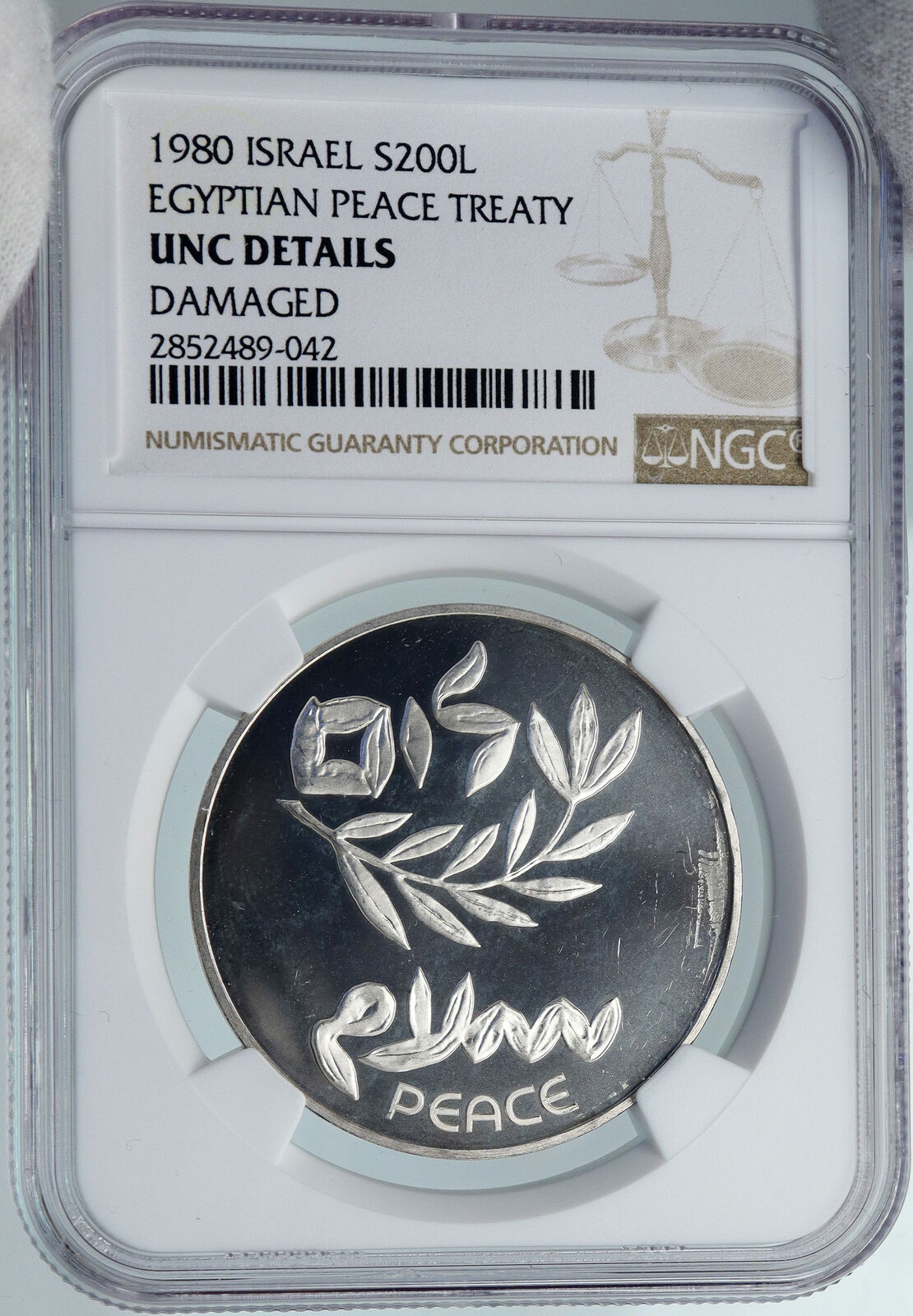 1980 ISRAEL Peace Treaty EGYPT SHALOM OLD Proof Silver 200 Lirot Coin NGC i88116