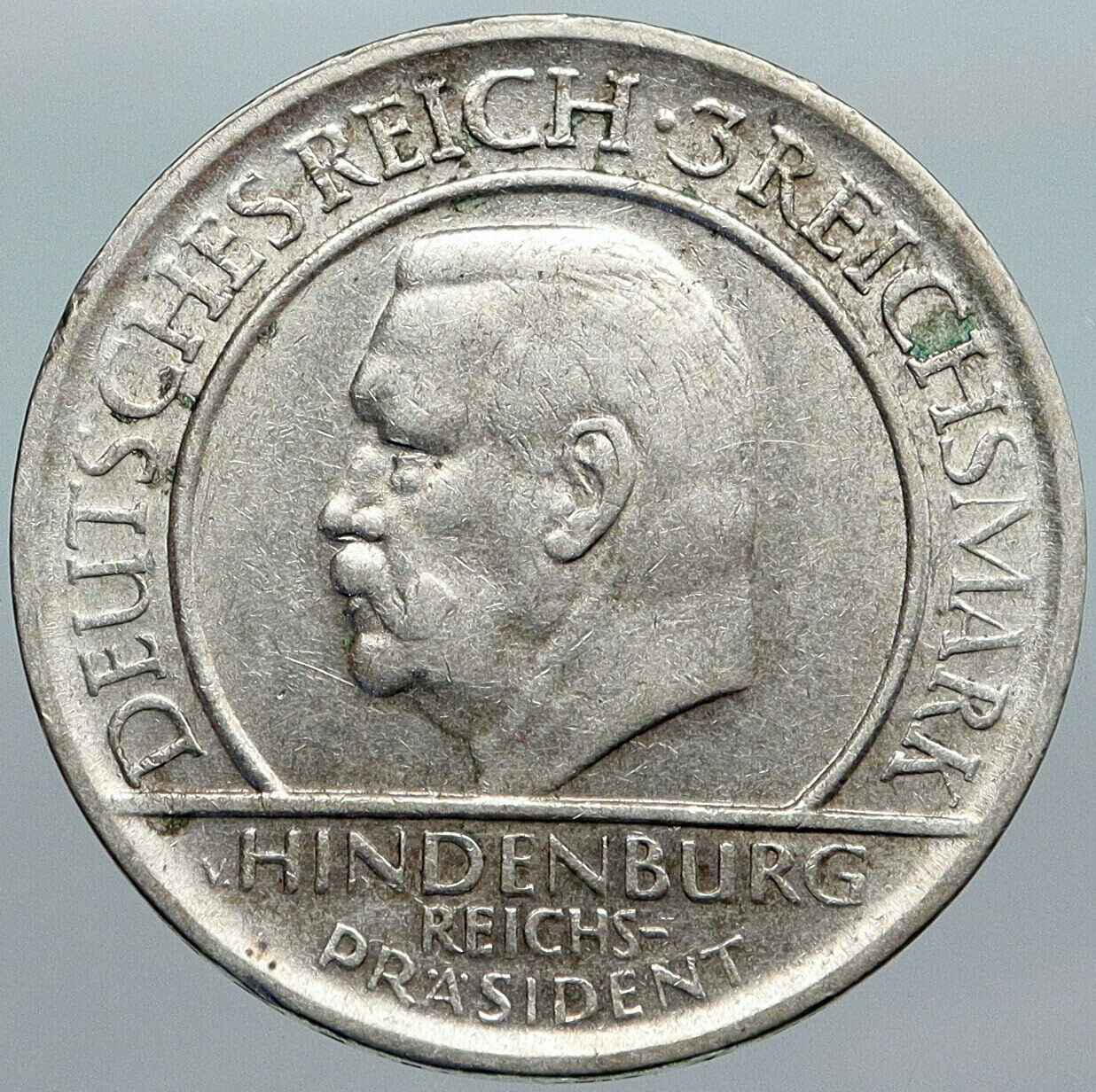 1929D GERMANY Weimar Constitution President Hindenberg Silver 3Mark Coin i88073