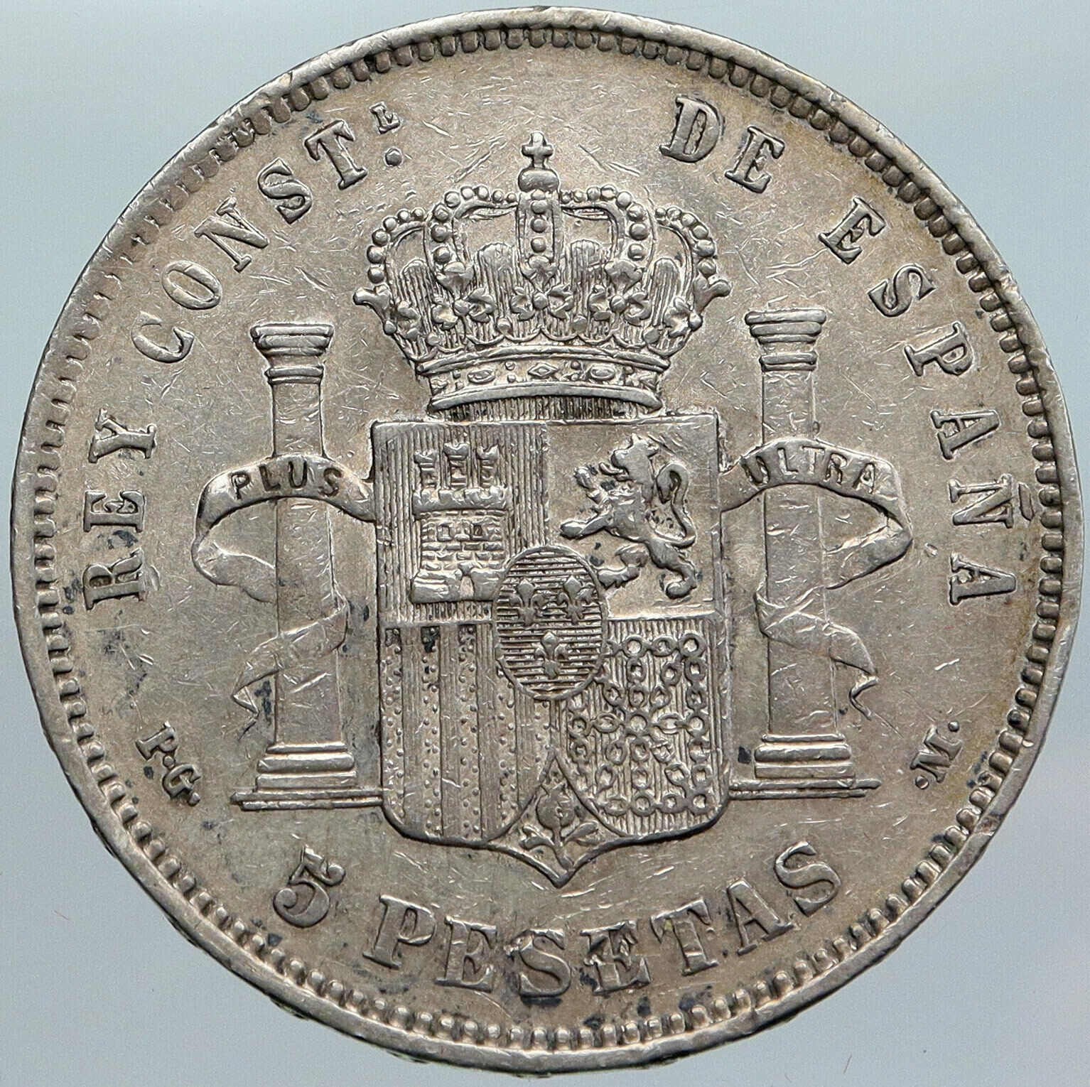 1891 SPAIN with Spanish King ALFONSO XIII Antique Silver 5 Pesetas Coin i88067