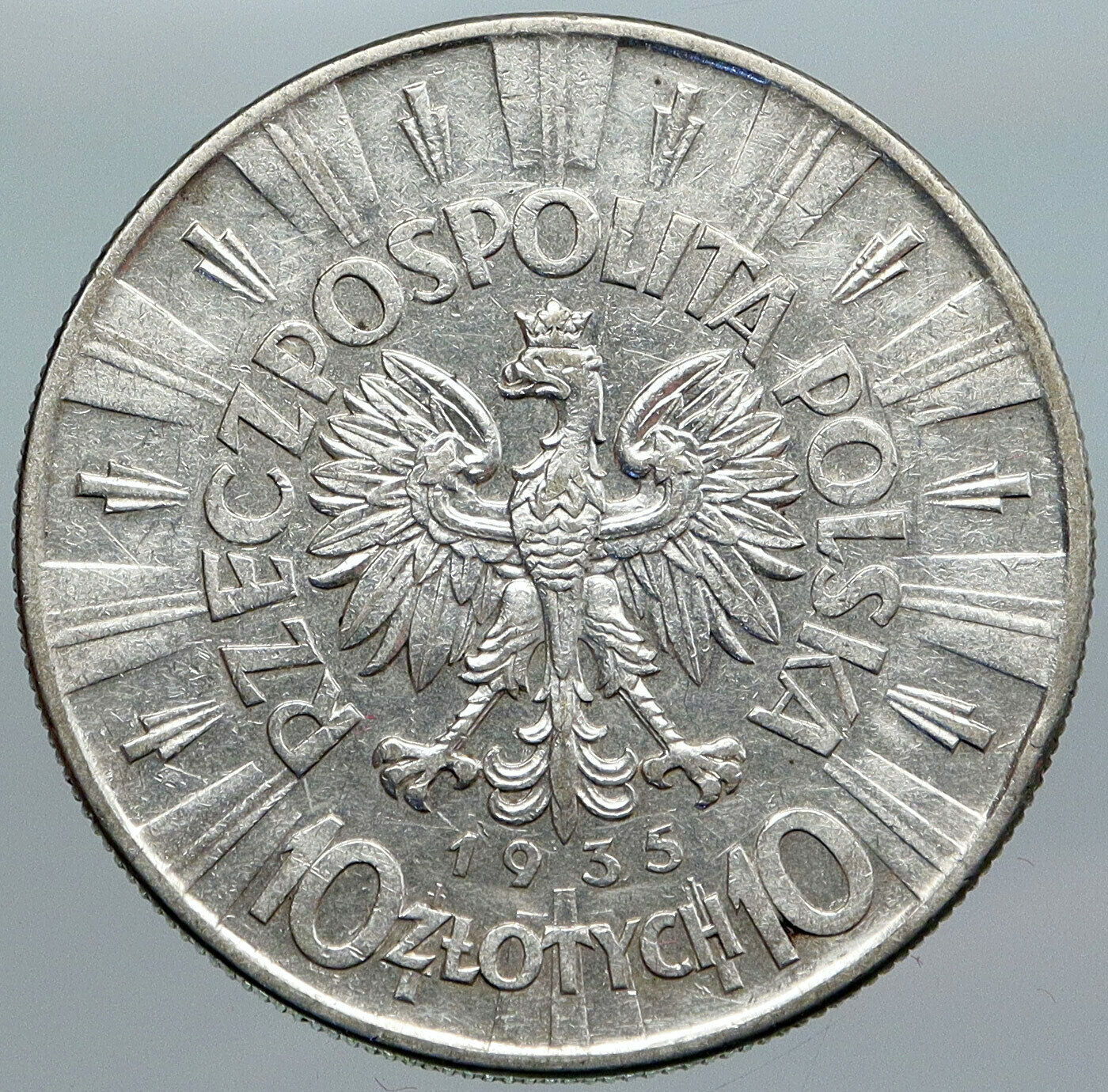 1935 POLAND Silver with Jozef Pilsudski Antique Silver 10 Zlotych Coin i88079