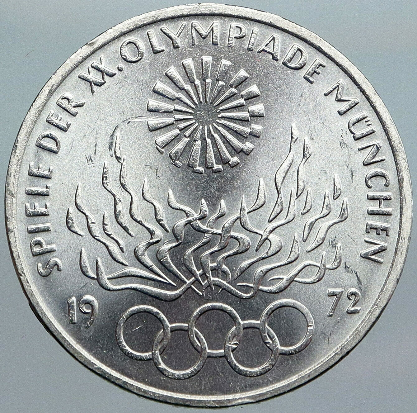 1972 F Germany Munich Summer Olympic Antique Vintage Silver 10 Mark Coin i88081