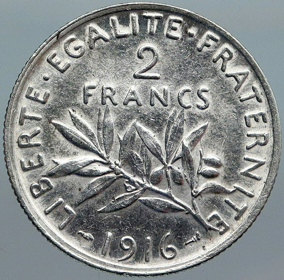 1916 FRANCE Antique Silver 2 Francs French Coin w La Semeuse Sower Woman i88086