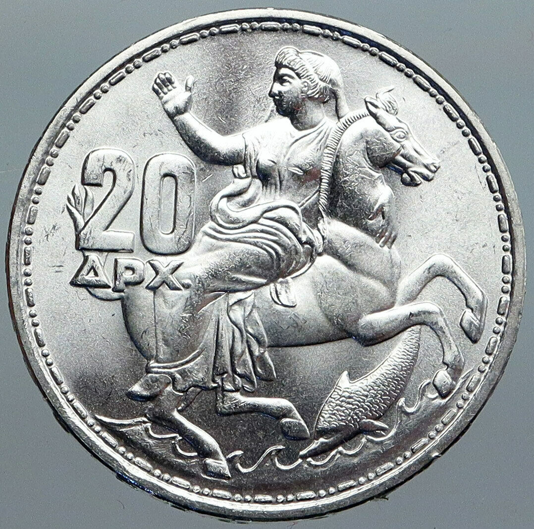 1960 GREECE King PAUL I Silver 20 Drachmai Coin SELENE DIANA MOON GODDESS i88084